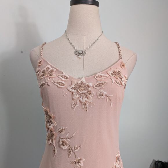 Vintage Sue Wong Prom Dress Maxi Gown 10 Pink Silk Y2K Fairy Bead Floral Nymph - Picture 2 of 16